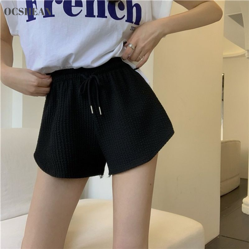 OCSHEAN | Women's Shorts Waffle New Summer High Waist plus Size Shorts Internet Celebrity Workout Sports Pants Loose Casual Pants ราคา 72 บาท*ส่งฟรี